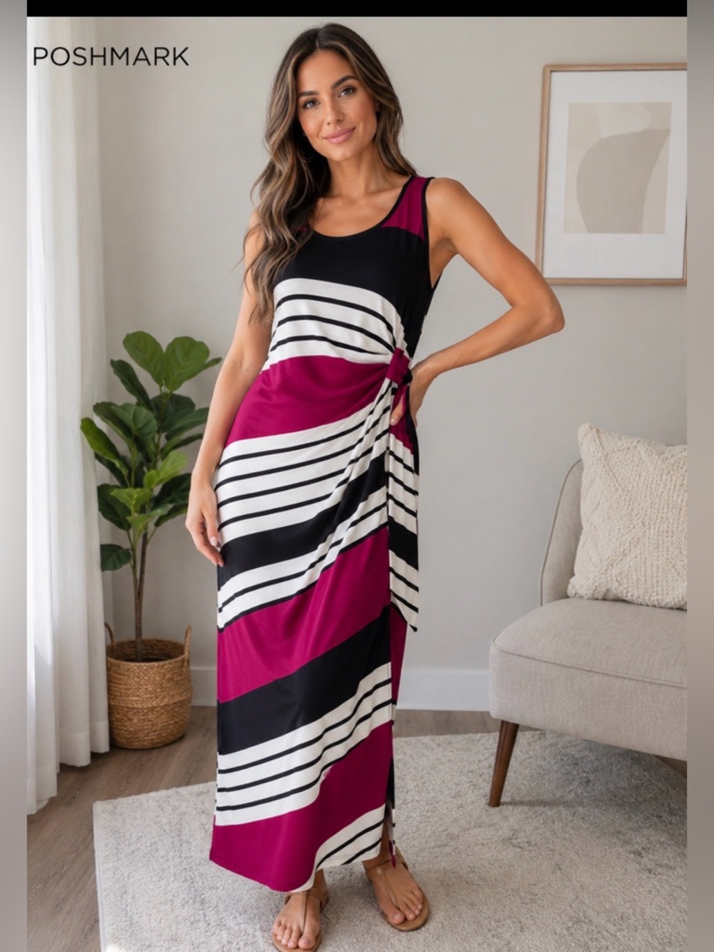 GINA BACCONI $500 Jersey Maxi Dress Size 12